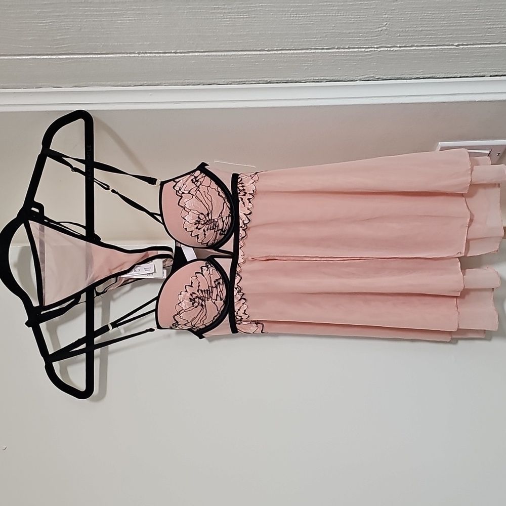 NWT Auden Push-Up Babydoll with Thong Set Ice Rose Size XS - Picture 3 of 15
